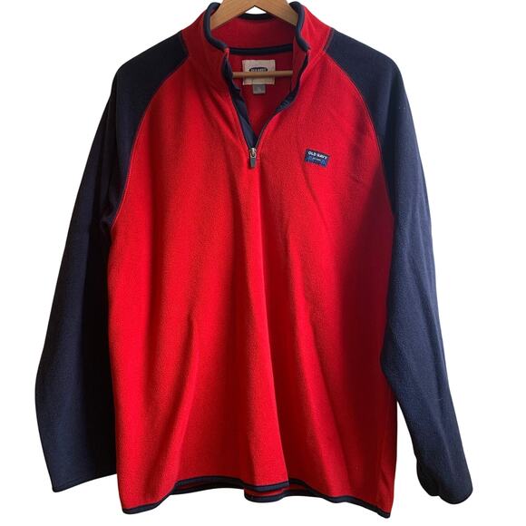 Old Navy Red Navy Fleece Quarter Zip Pullover Mens Sweatshirt XL - Picture 1 of 5